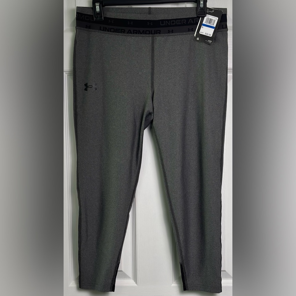 Under Armour Youth Leggings Gray Black Cropped Athletic Girls YXL